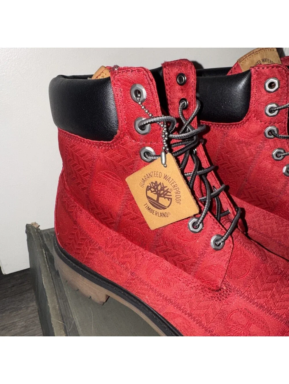 Timberland Red Embossed Patch Fabric Logo Waterproof Boots Size 12/ EU 46